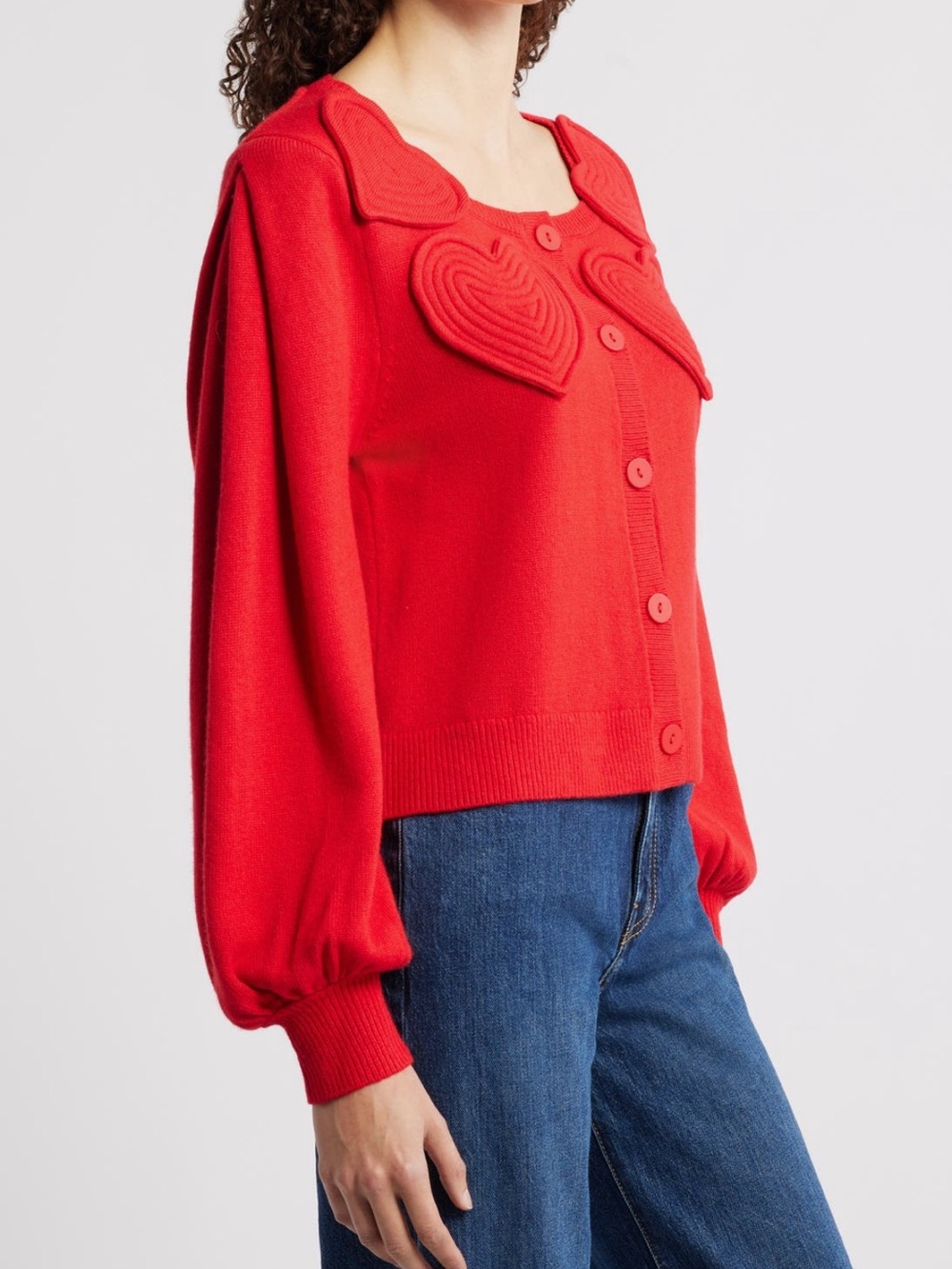 FARM Rio Red Heart-Appliqué Button-Front Cardigan - Picture 3 of 5